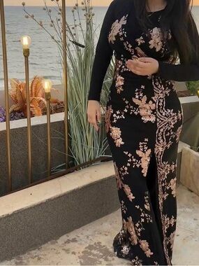 prom Black maxi dress with pink floral print